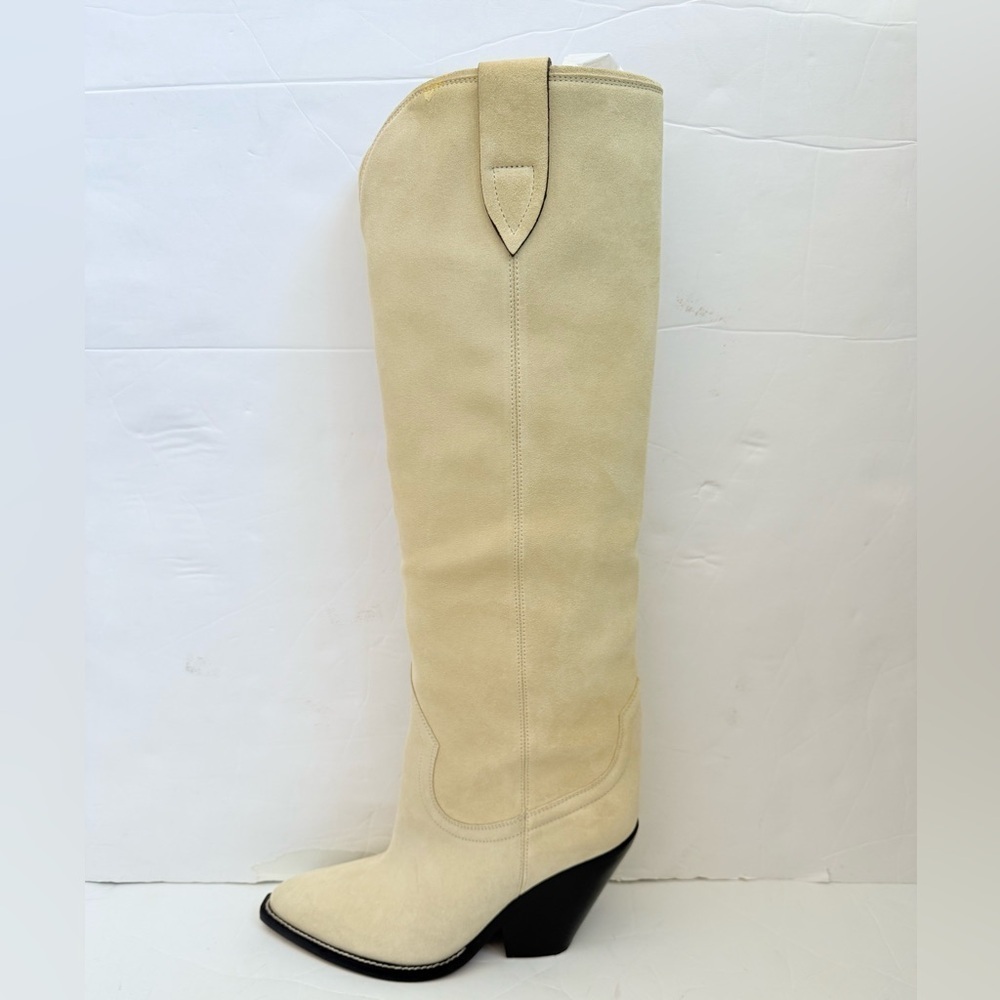 Isabel Marant Ecru/ Cream Suede Leather Lomero Cowboy Knee high boots EU 38 - Picture 6 of 13